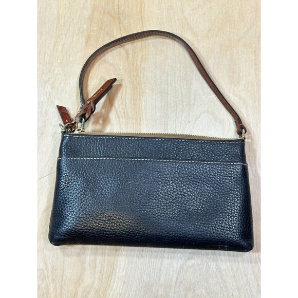 Vintage Dooney & Bourke Pebble Grain Black Leather Slim Wristlet Clutch - Picture 2 of 11